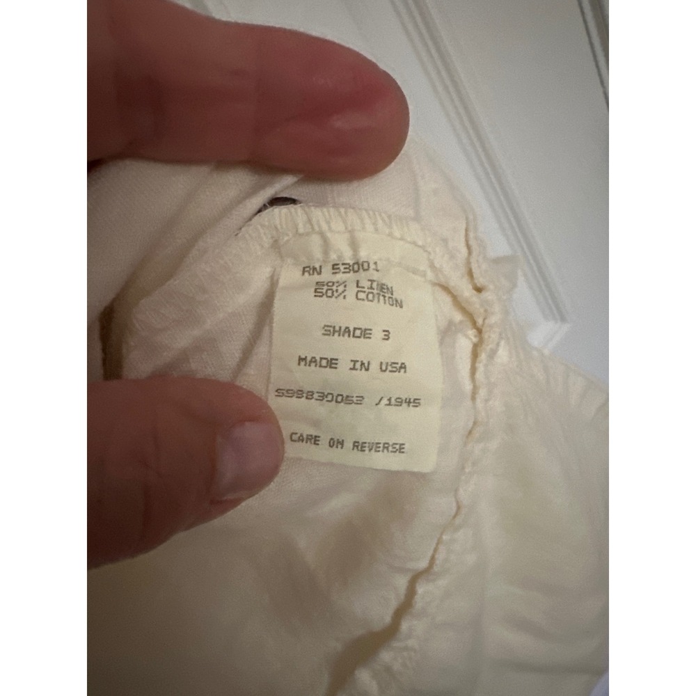 Orvis Cream Linen Cotton Blend Mandarin Collar Button Up Shirt Made in USA Med - Picture 3 of 6
